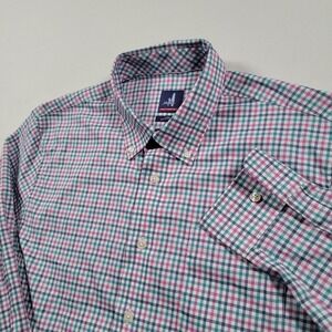 Johnnie-O Stan Prep-Formance Button Down Shirt Large Strawberry Plaid Stretch